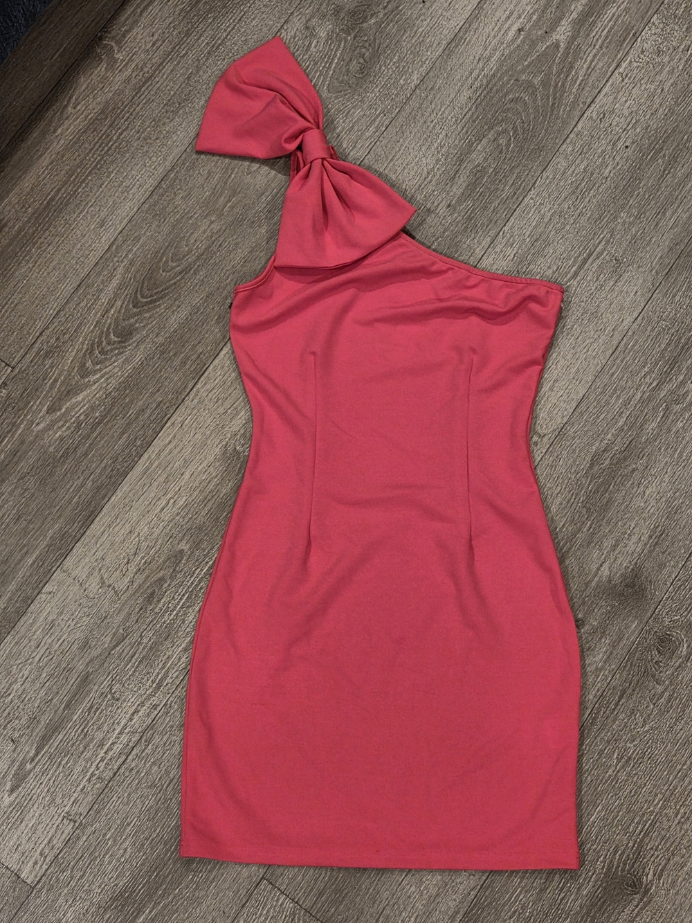 One-Shoulder Bow Detail Pink Bodycon Dress